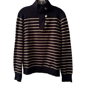 Lauren Ralph Lauren Turtleneck Sweater Women Metallic Striped Gold Button XL
